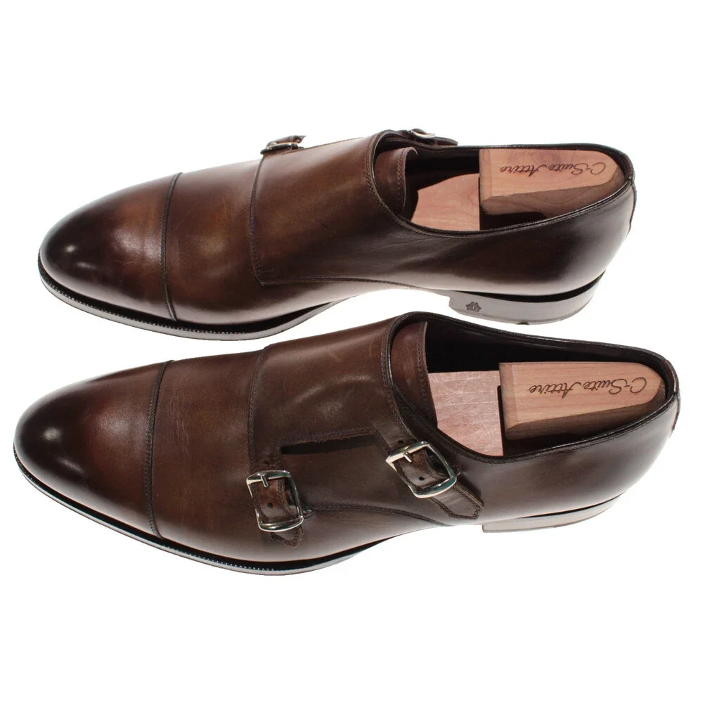 Di Bianco NWD Double Monk Strap Dress Shoes Size 9 US in Brown Leather